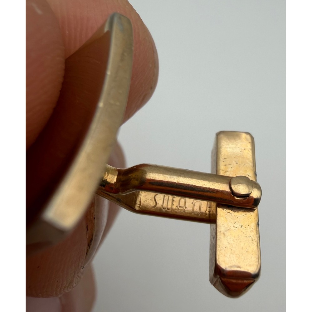 Vintage Swank Gold Tone Curved Square Amber Stone Inlay Cufflinks Mens Jewelry - Picture 7 of 9
